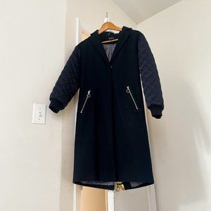 TOPSHOP AVIATOR QUILTED SLEEVE NAVY COAT